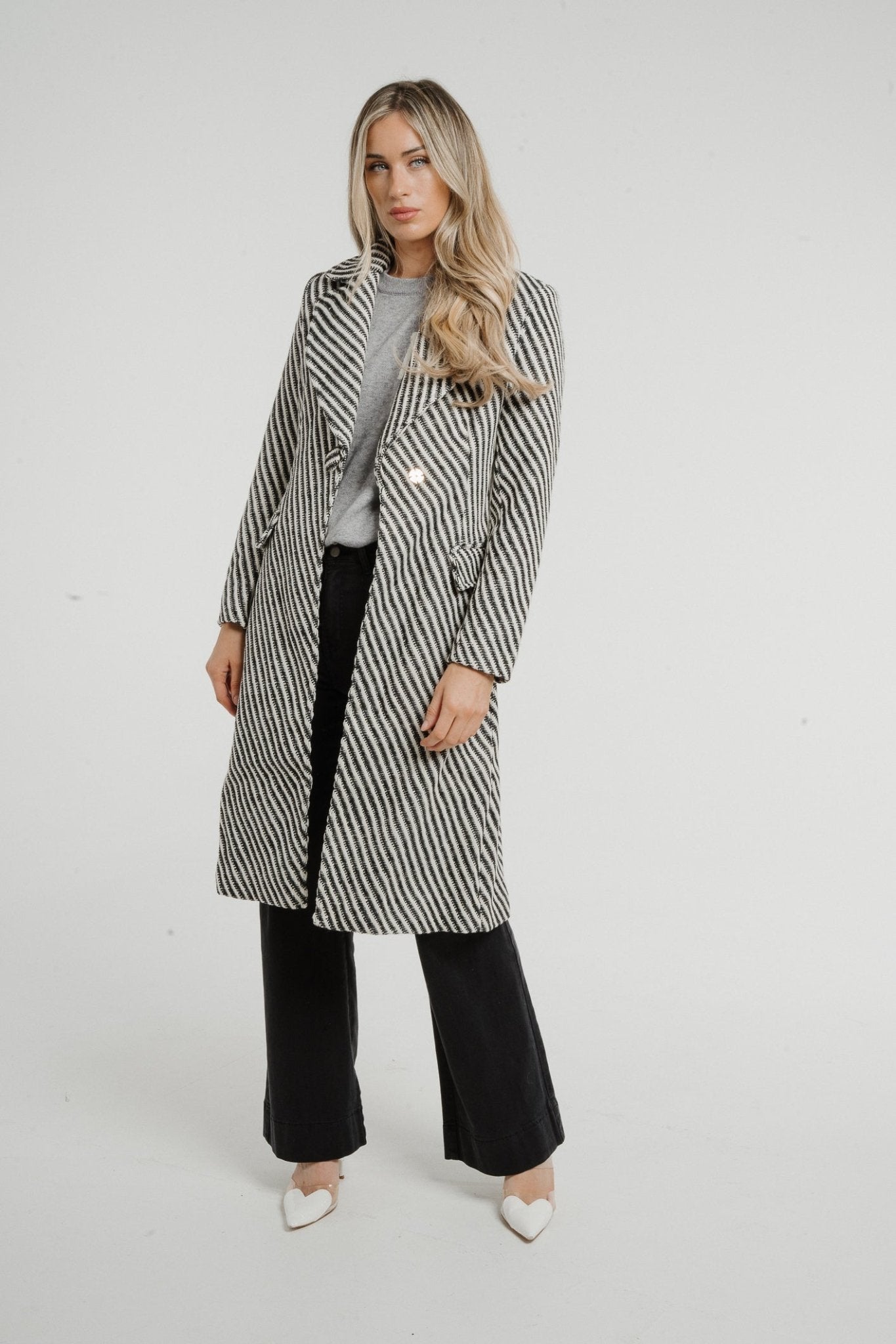 Arabella Stripe Coat In Monochrome - The Walk in Wardrobe