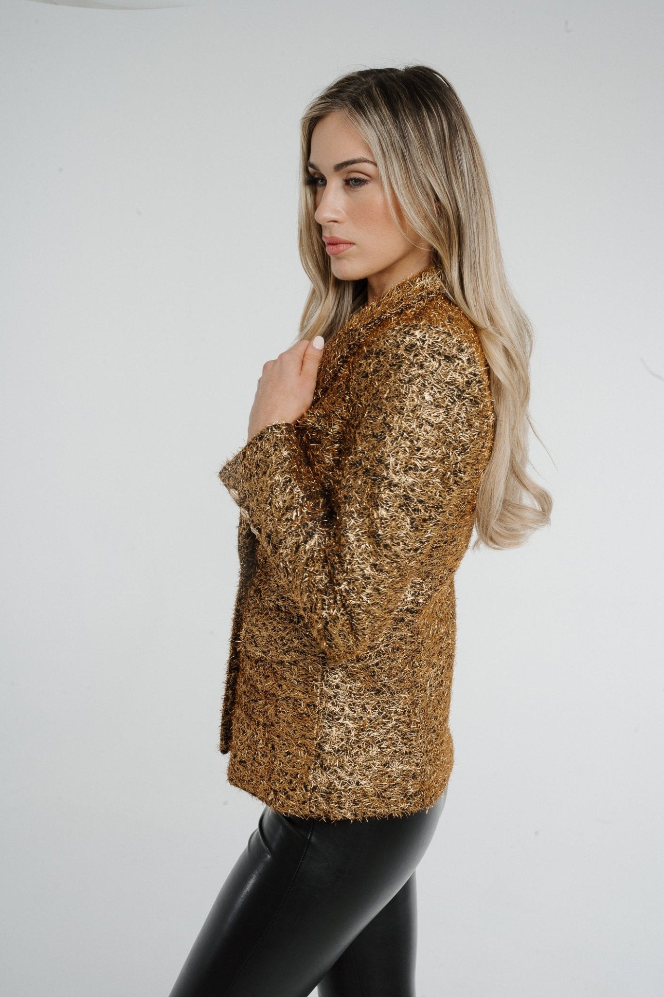Arabella Textured Blazer In Gold - The Walk in Wardrobe