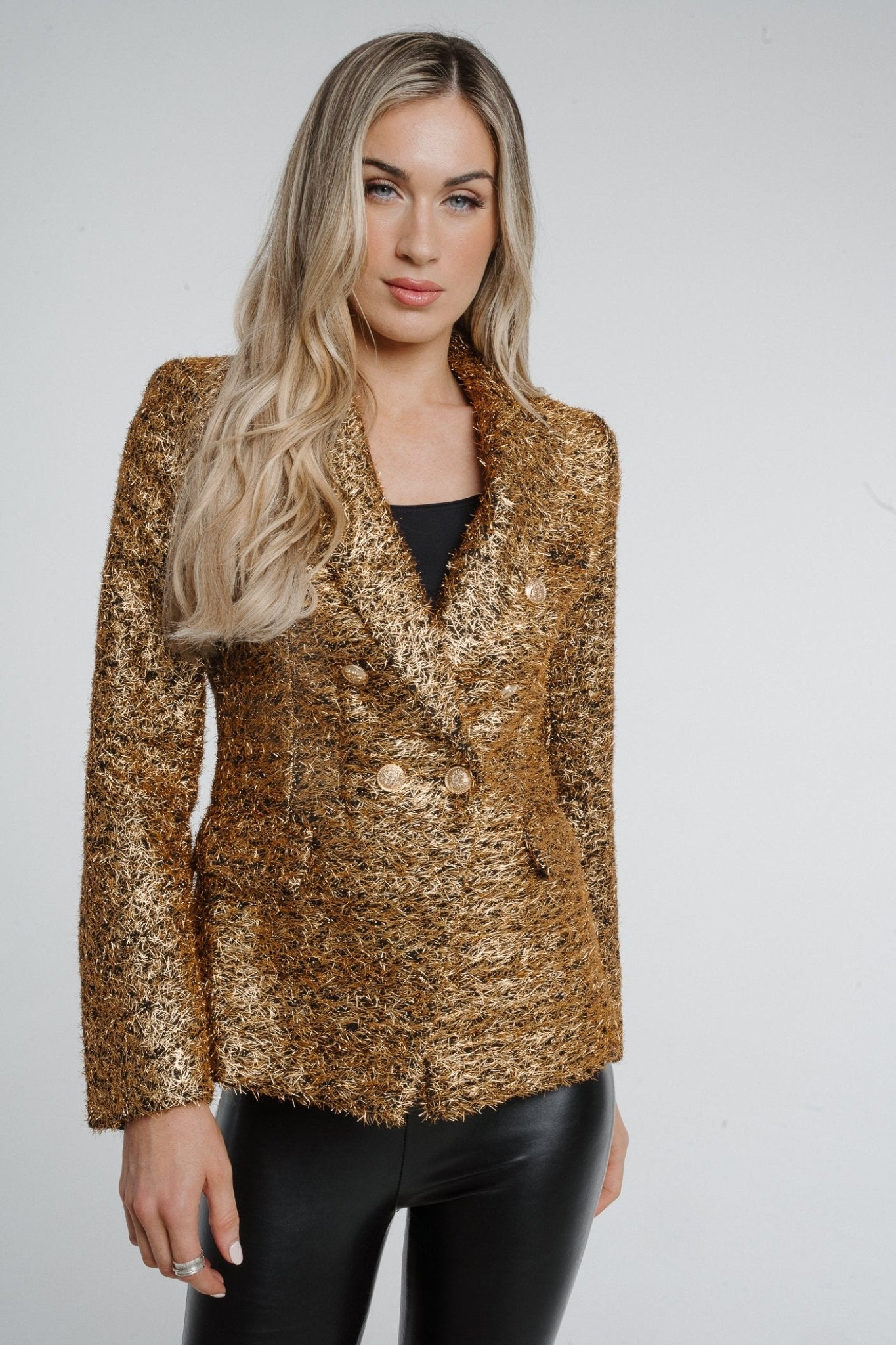 Arabella Textured Blazer In Gold - The Walk in Wardrobe