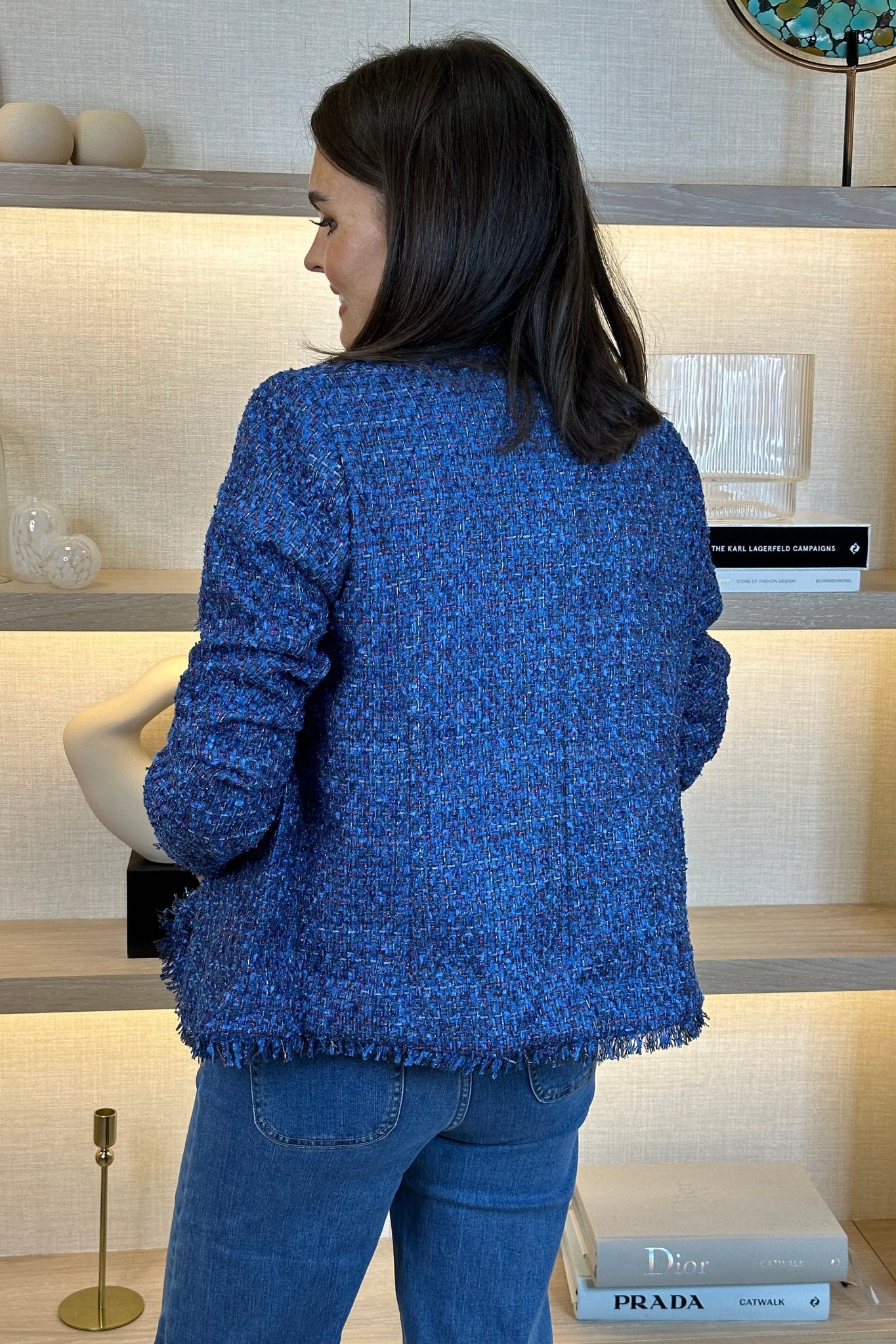 Arabella Tweed Blazer In Royal Blue - The Walk in Wardrobe