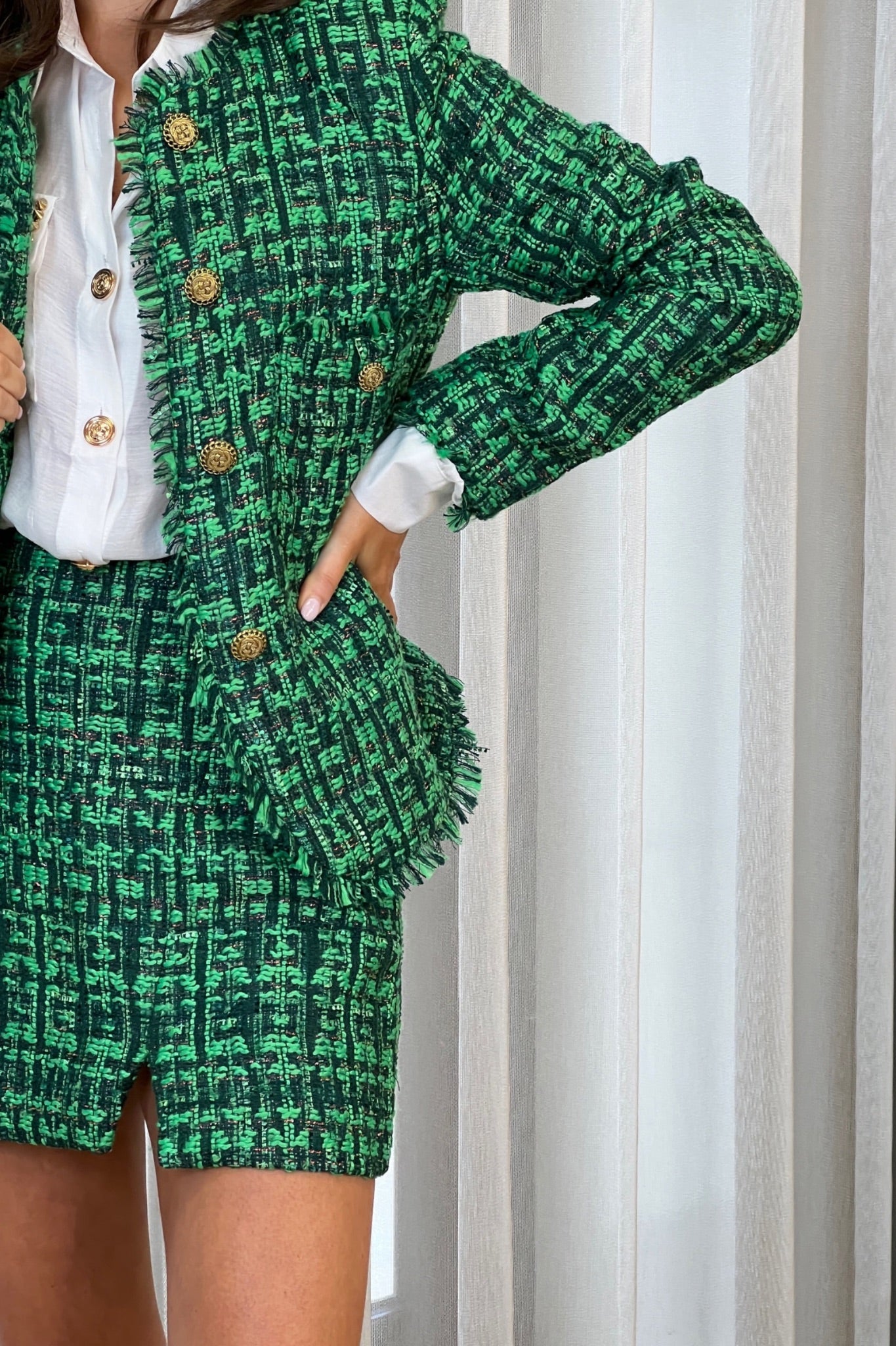 Arabella Tweed Two Piece In Green - The Walk in Wardrobe