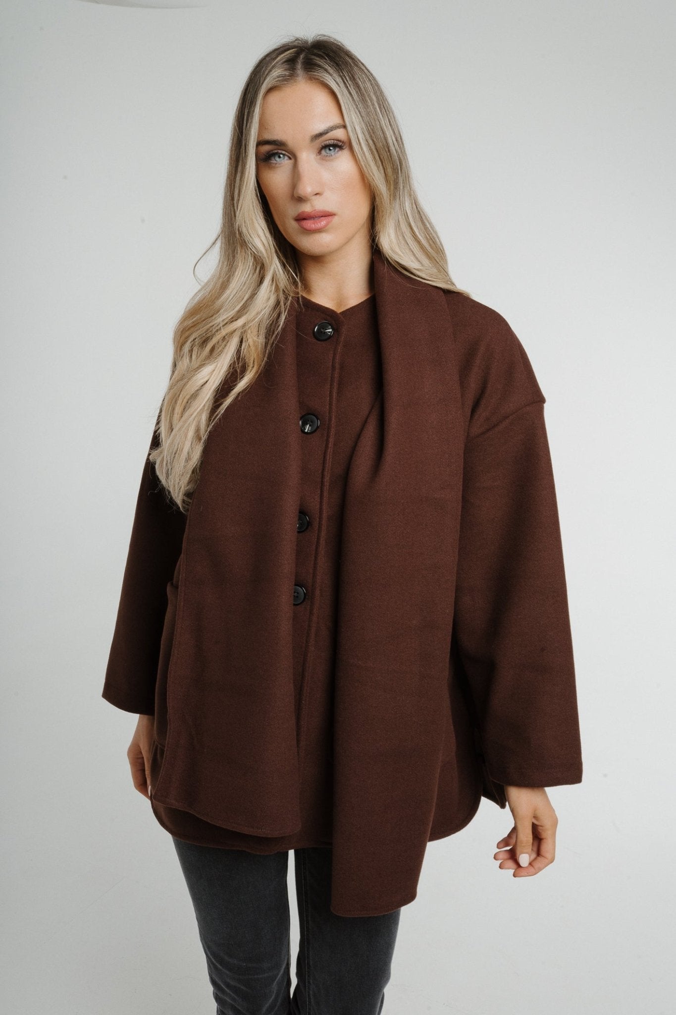 Aria Jacket With Scarf In Chocolate - The Walk in Wardrobe