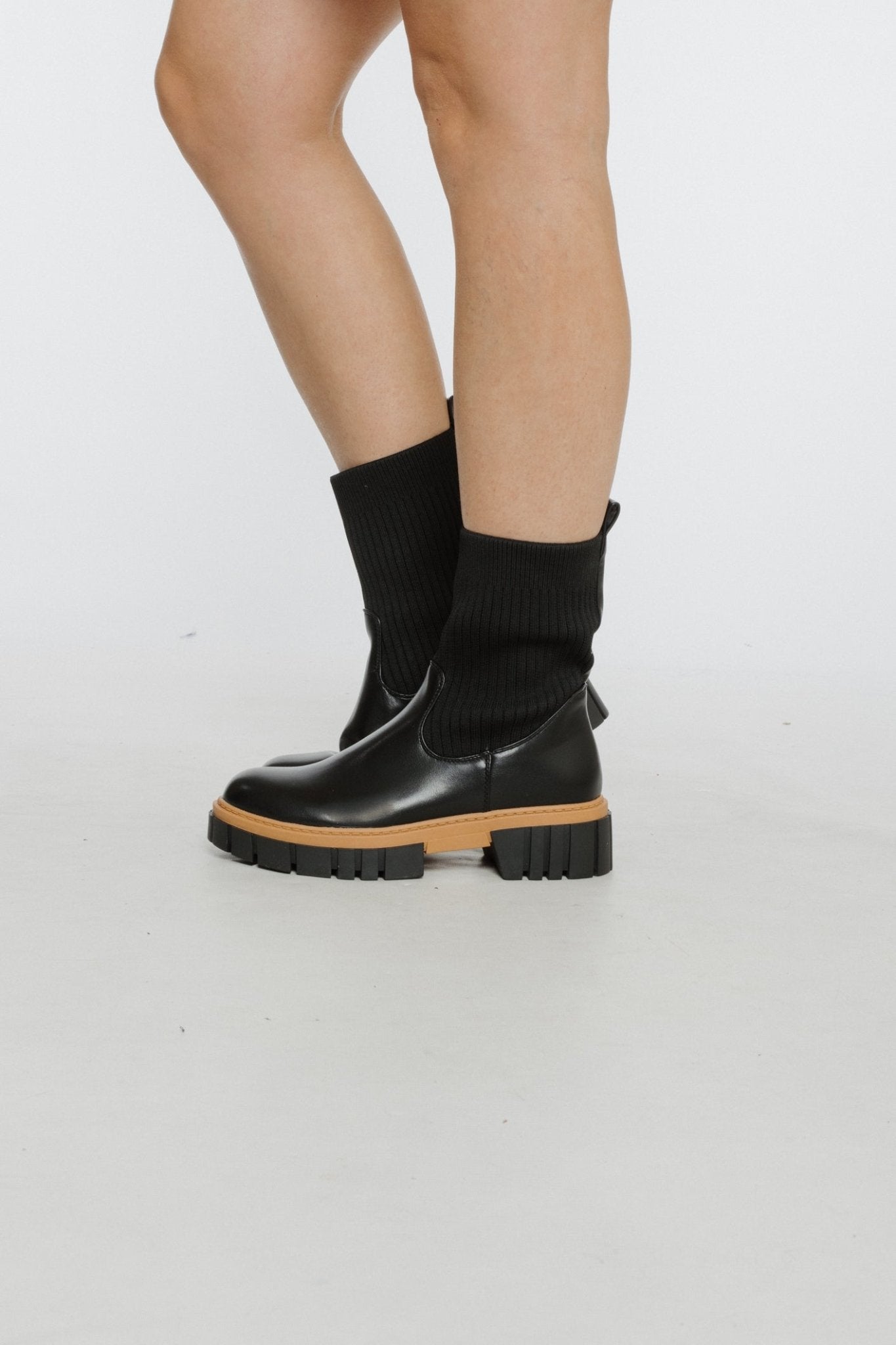 Ashleigh Chunky Sock Boot In Black - The Walk in Wardrobe