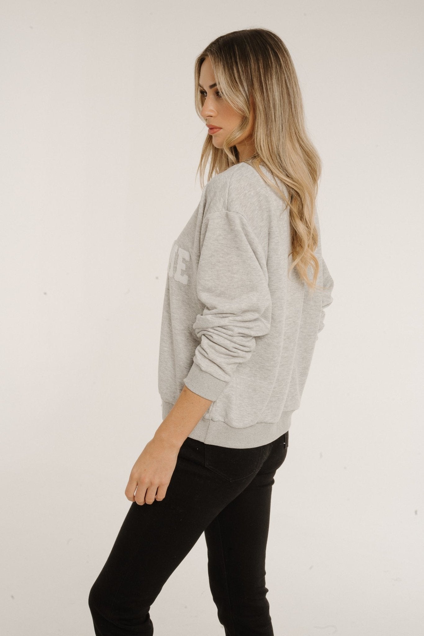 Aveen Slogan Sweatshirt In Grey - The Walk in Wardrobe