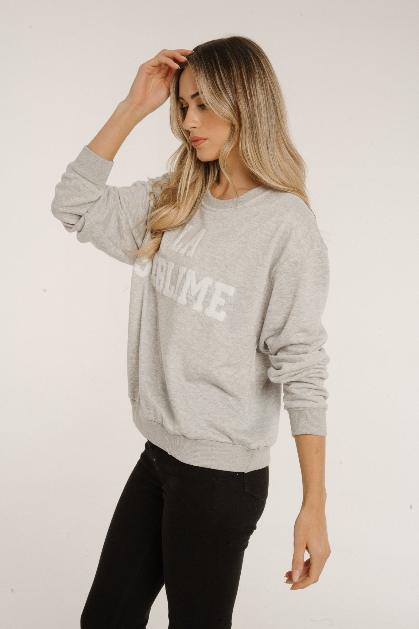 Aveen Slogan Sweatshirt In Grey - The Walk in Wardrobe