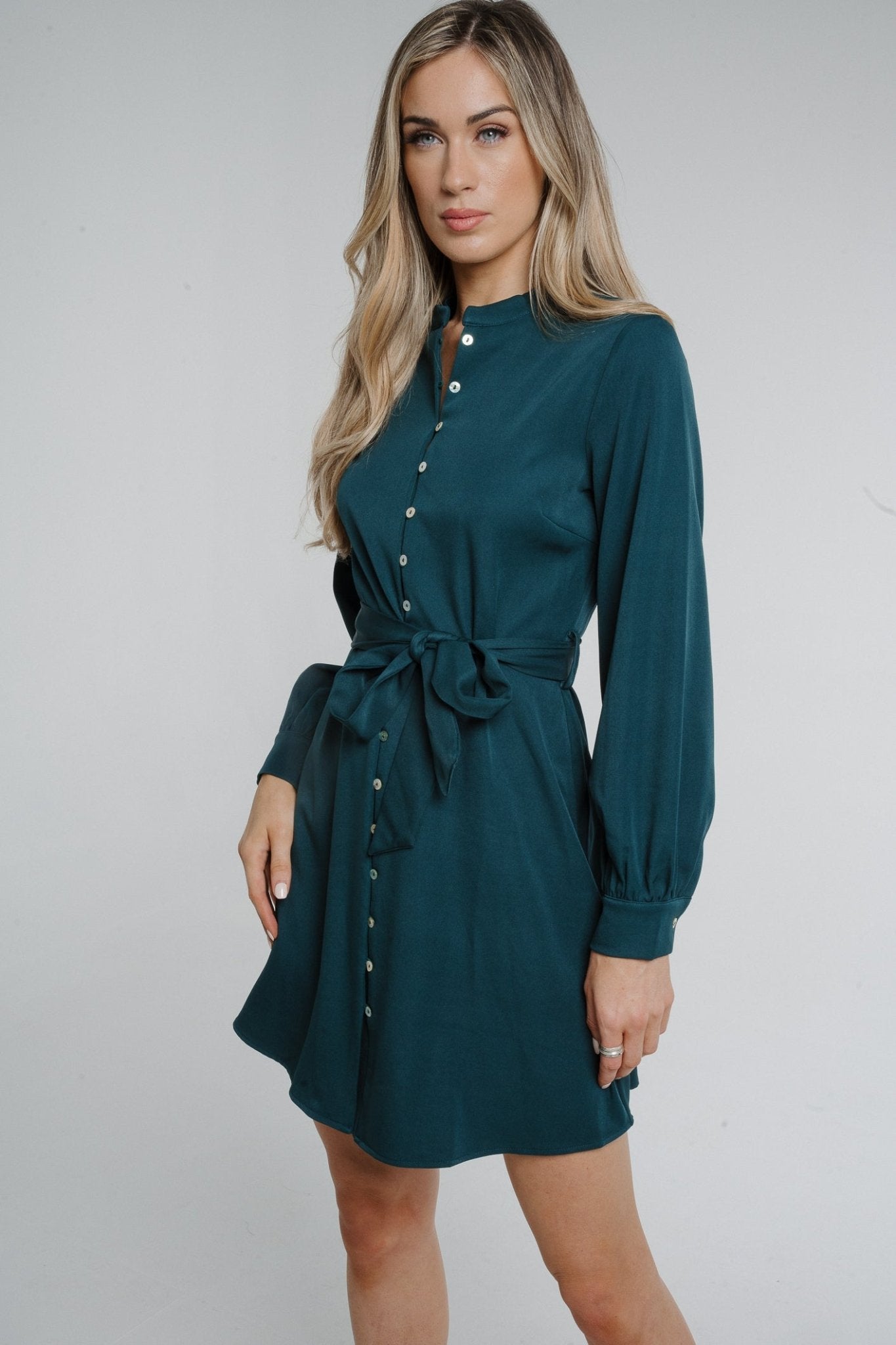 Becca Button Front Dress In Jade Green - The Walk in Wardrobe