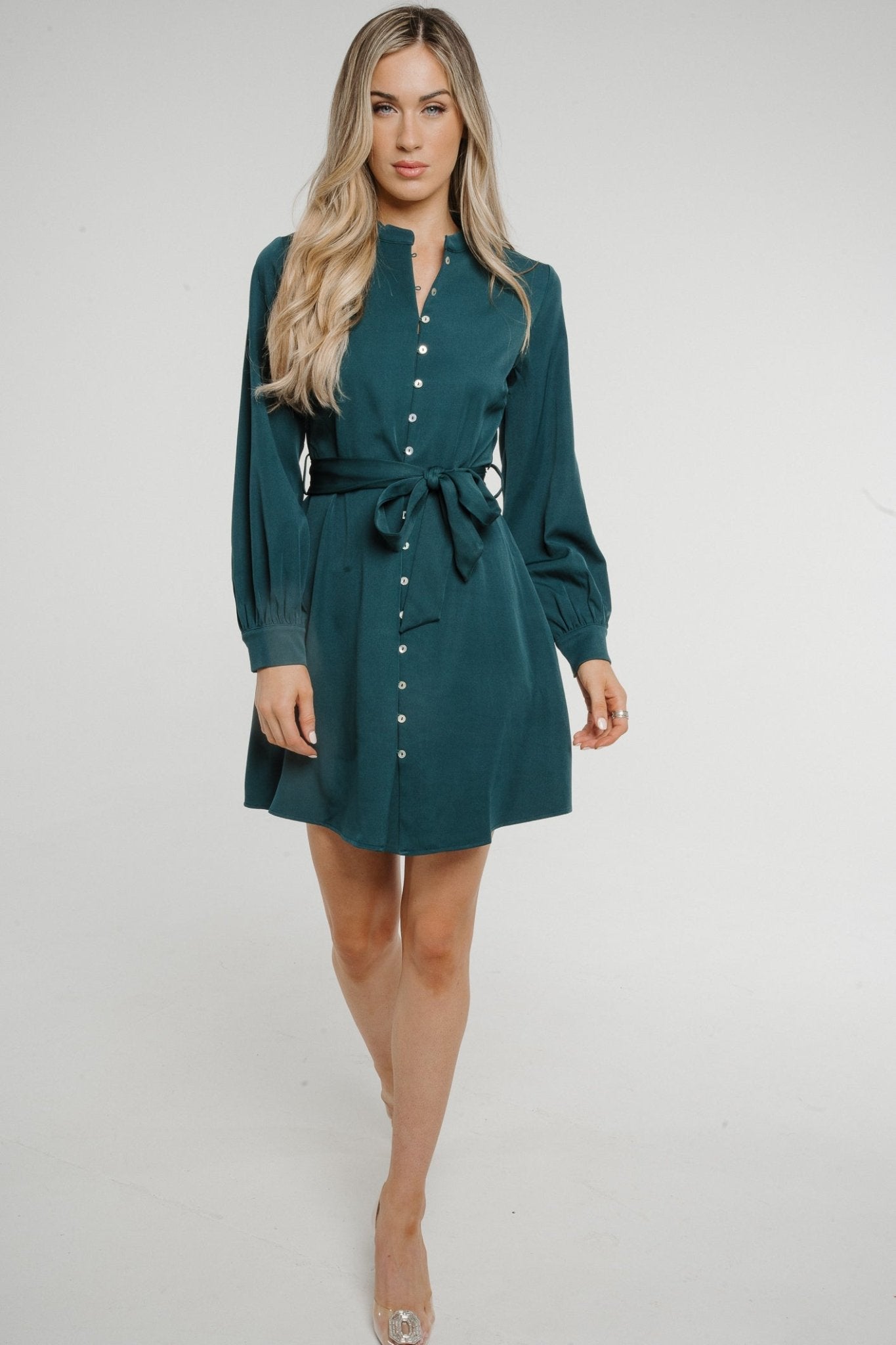 Becca Button Front Dress In Jade Green - The Walk in Wardrobe