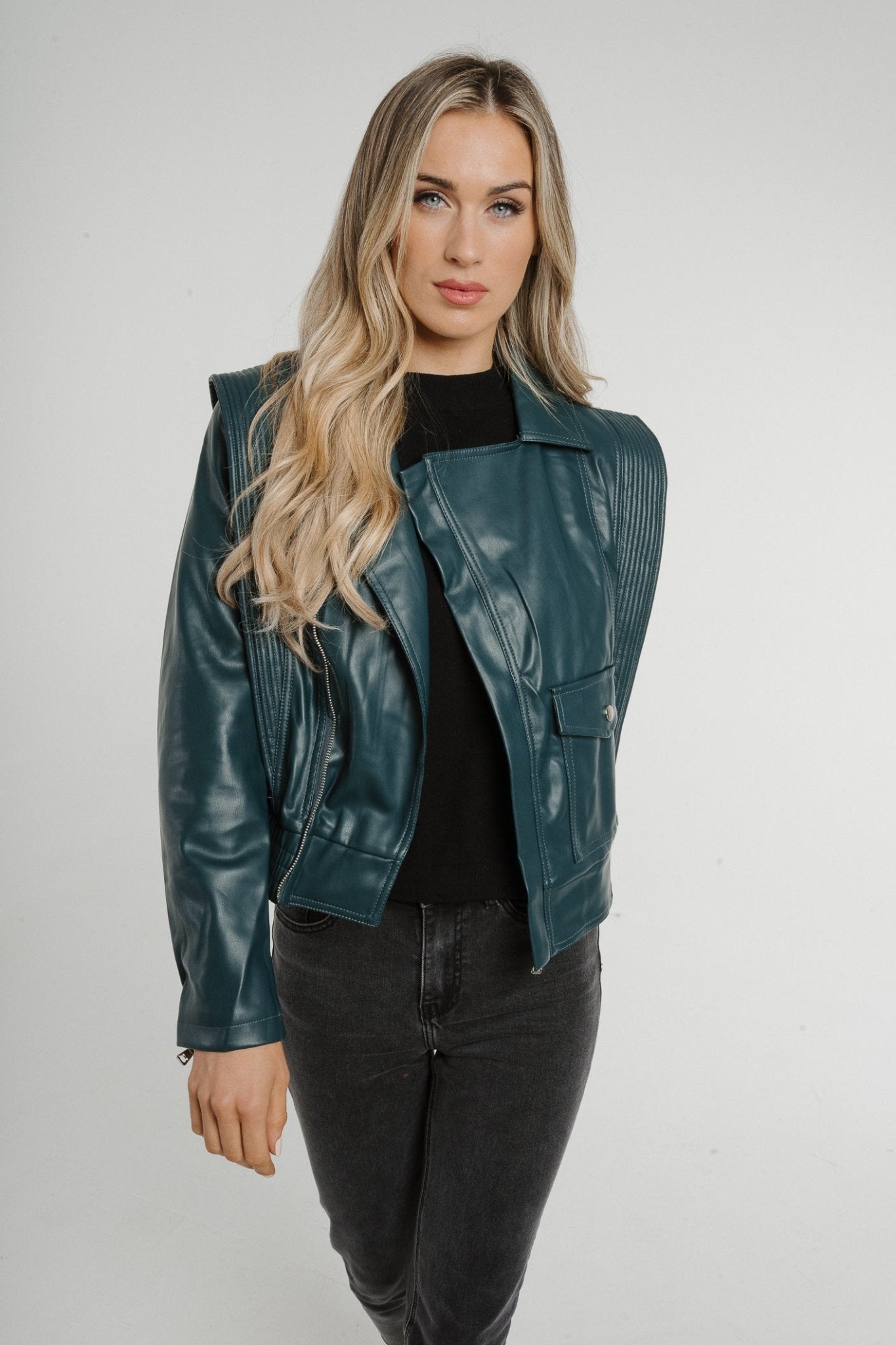 Becca Faux Leather Jacket In Teal - The Walk in Wardrobe