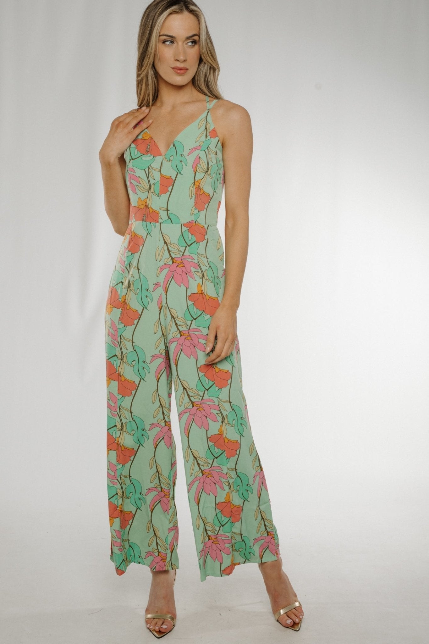Becca Jumpsuit in Green Floral - The Walk in Wardrobe