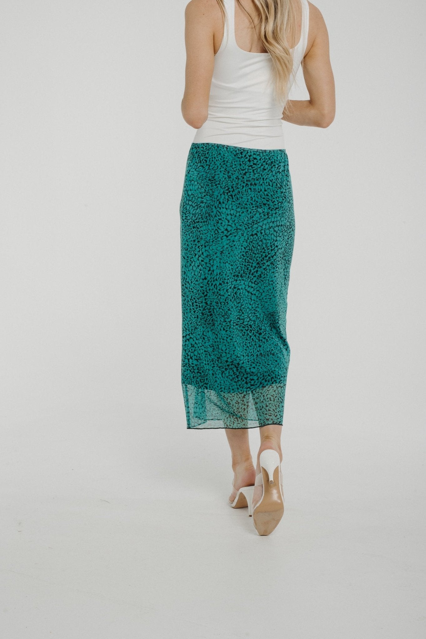 Becca Mesh Midi Skirt In Green Print - The Walk in Wardrobe