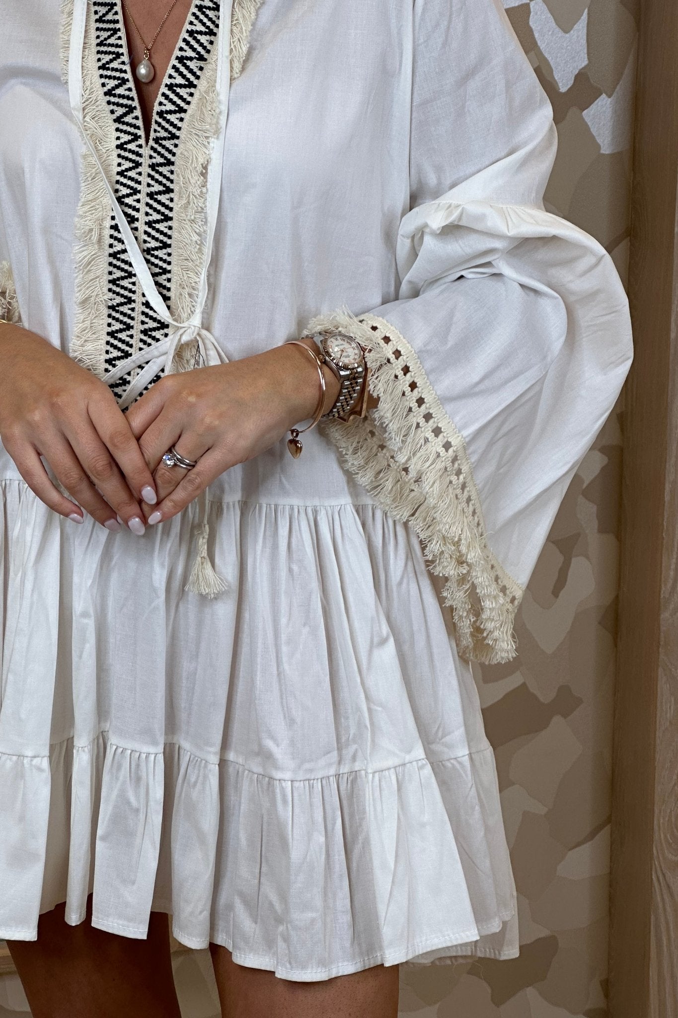 Belle Embroidered Peplum Dress In White - The Walk in Wardrobe