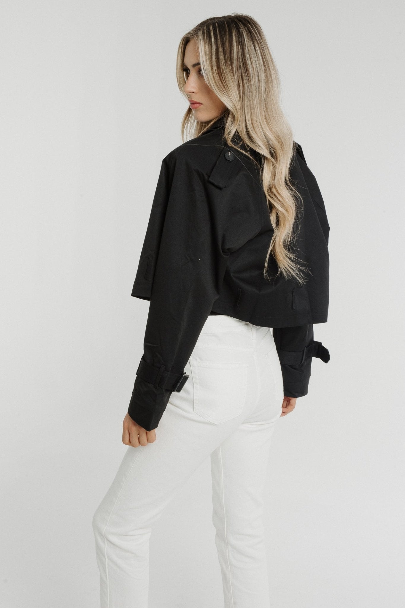 Caitlyn Belted Crop Jacket In Black - The Walk in Wardrobe