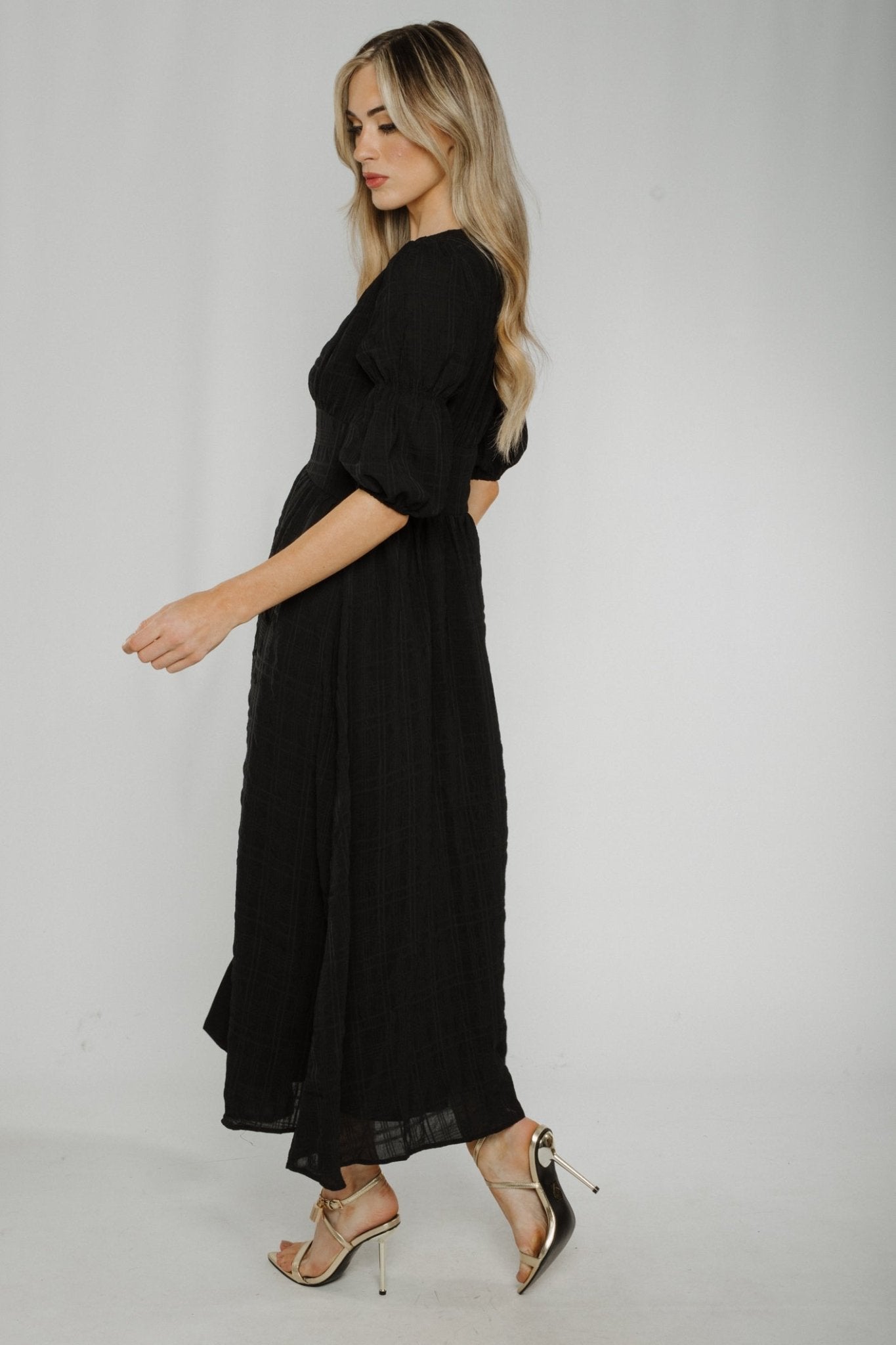 Caitlyn Button Front Midi Dress In Black - The Walk in Wardrobe