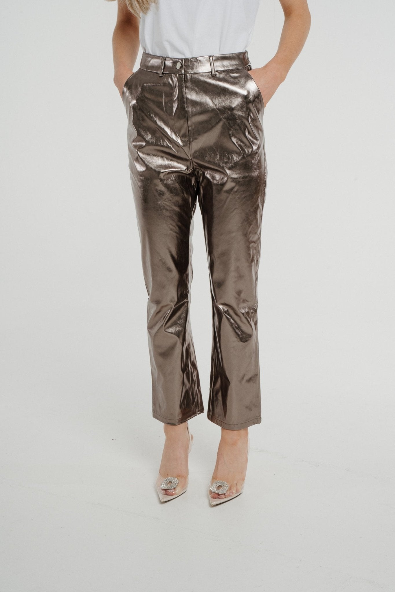 Caitlyn Metallic Straight Leg Trouser In Pewter - The Walk in Wardrobe