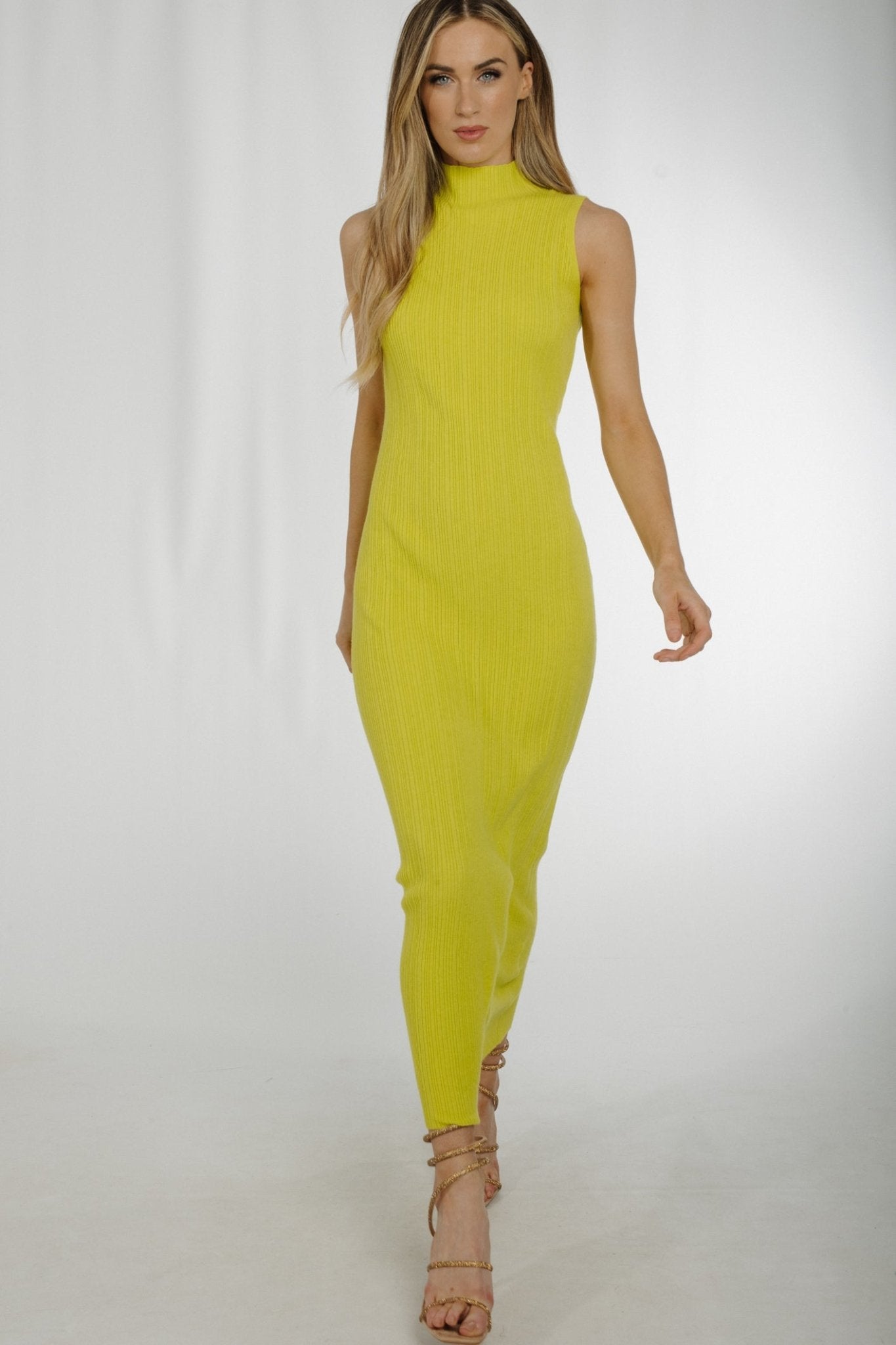 Caitlyn Ribbed Midi Dress In Lime - The Walk in Wardrobe