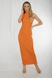 Caitlyn Ribbed Midi Dress In Orange - The Walk in Wardrobe