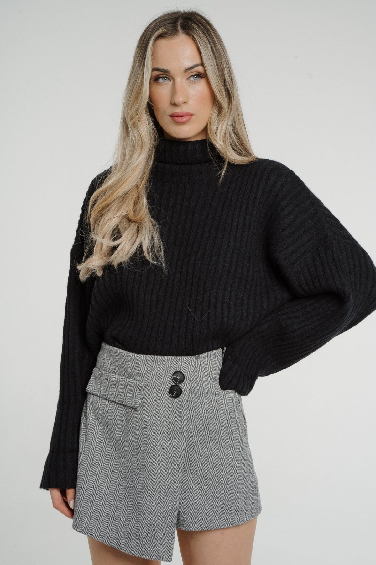 Caitlyn Ribbed Polo Neck In Black - The Walk in Wardrobe