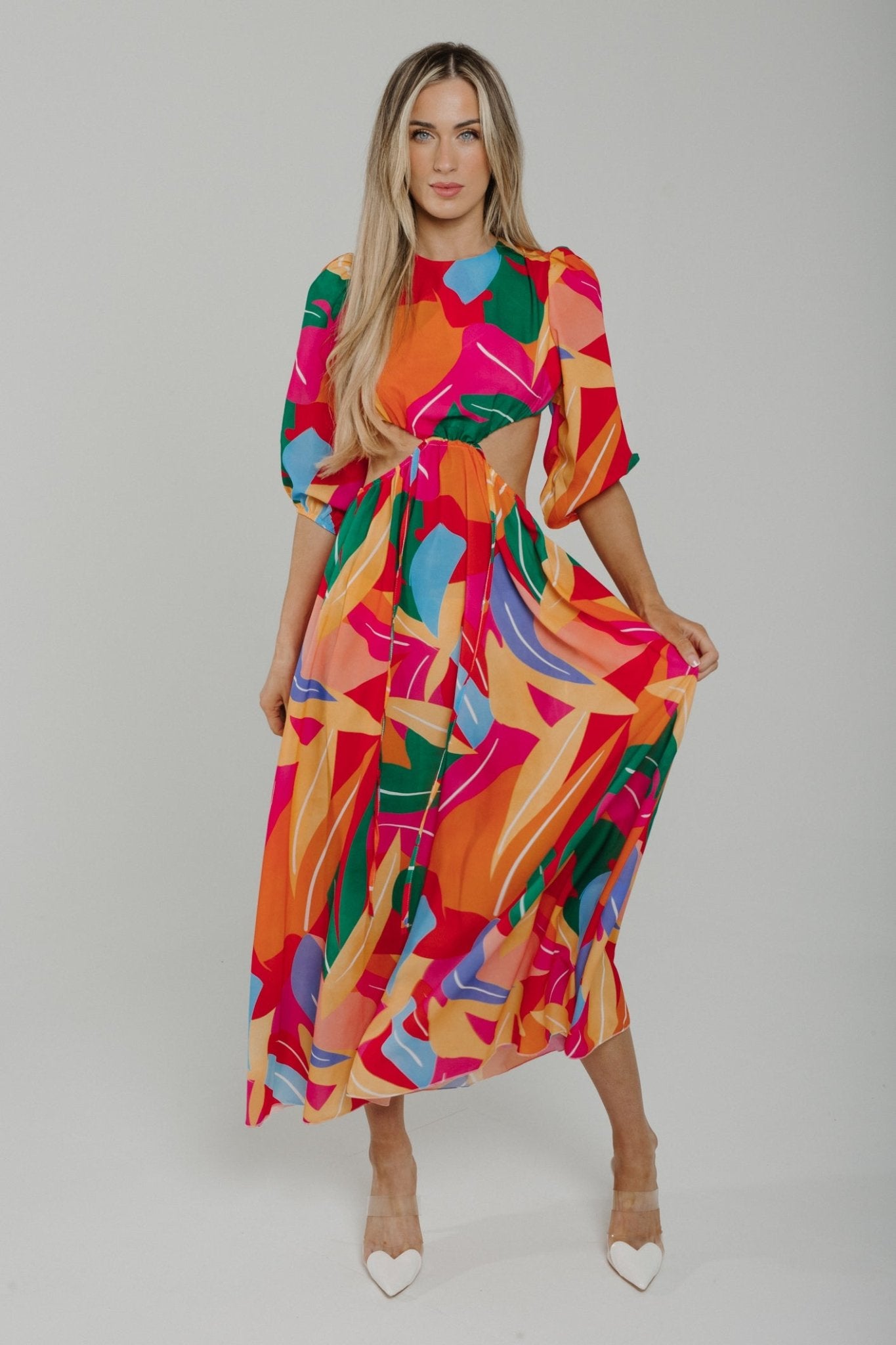 Caitlyn Side Cut Out Midi Dress In Multi - The Walk in Wardrobe