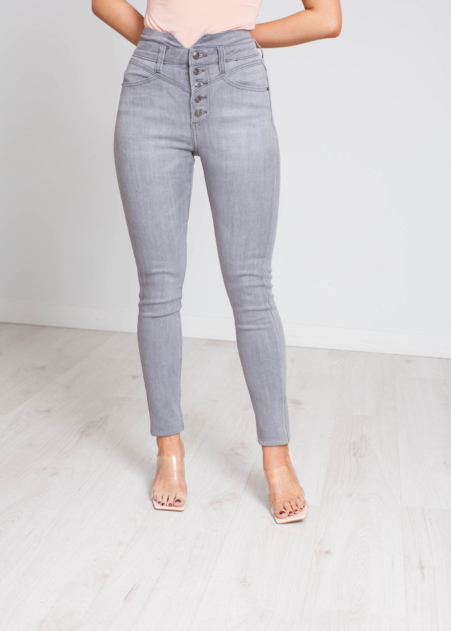 Camilla High Waist Button Jean In Grey - The Walk in Wardrobe