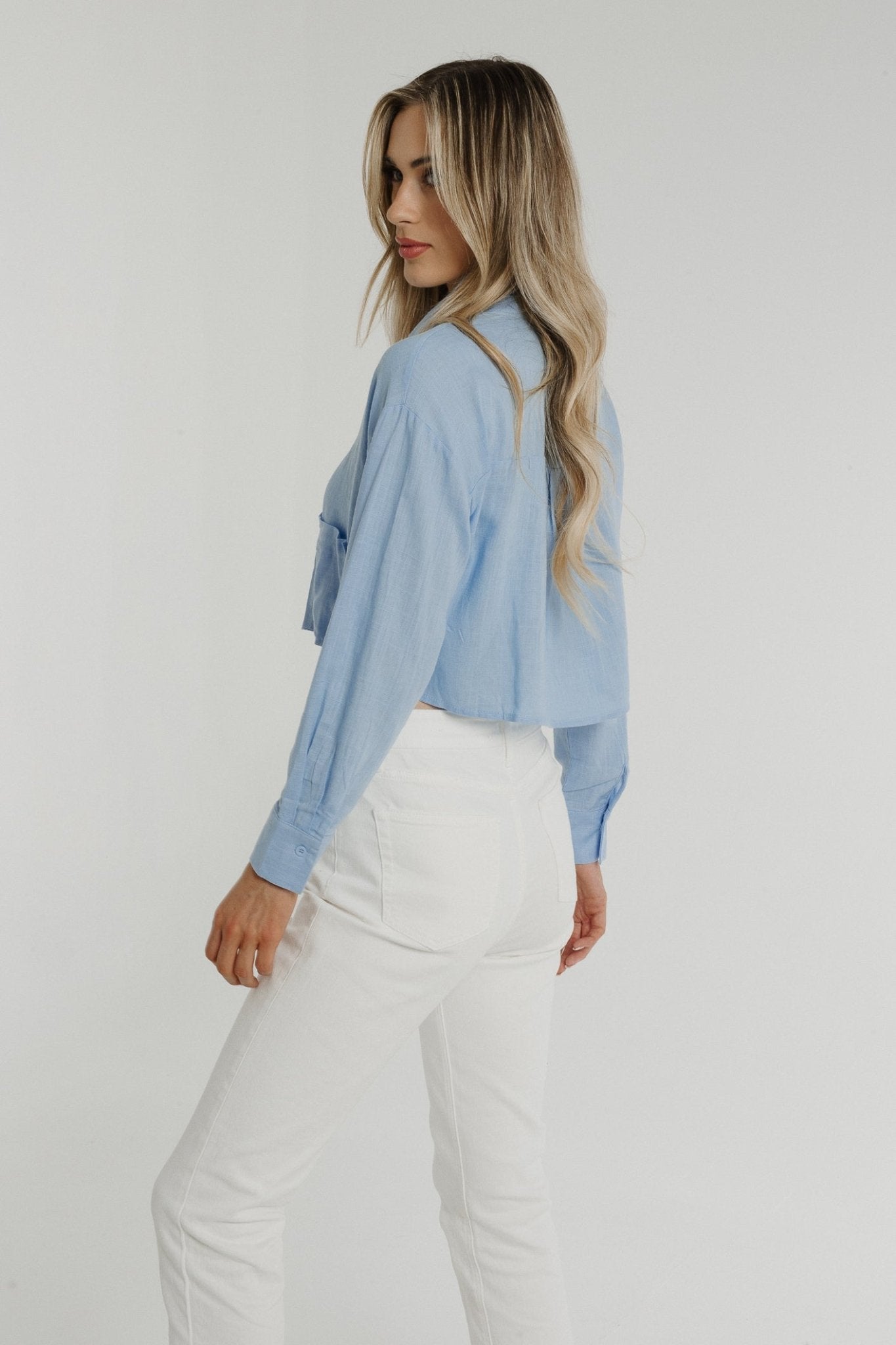 Cathy Cropped Shirt In Blue - The Walk in Wardrobe