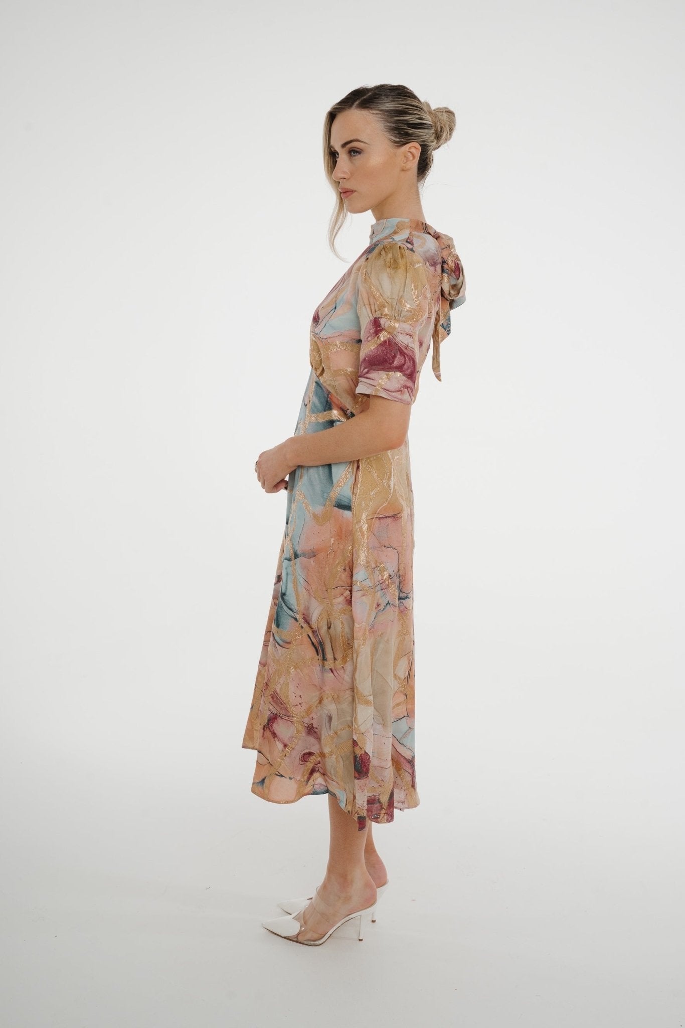 Celine Marble Print Dress In Blush - The Walk in Wardrobe