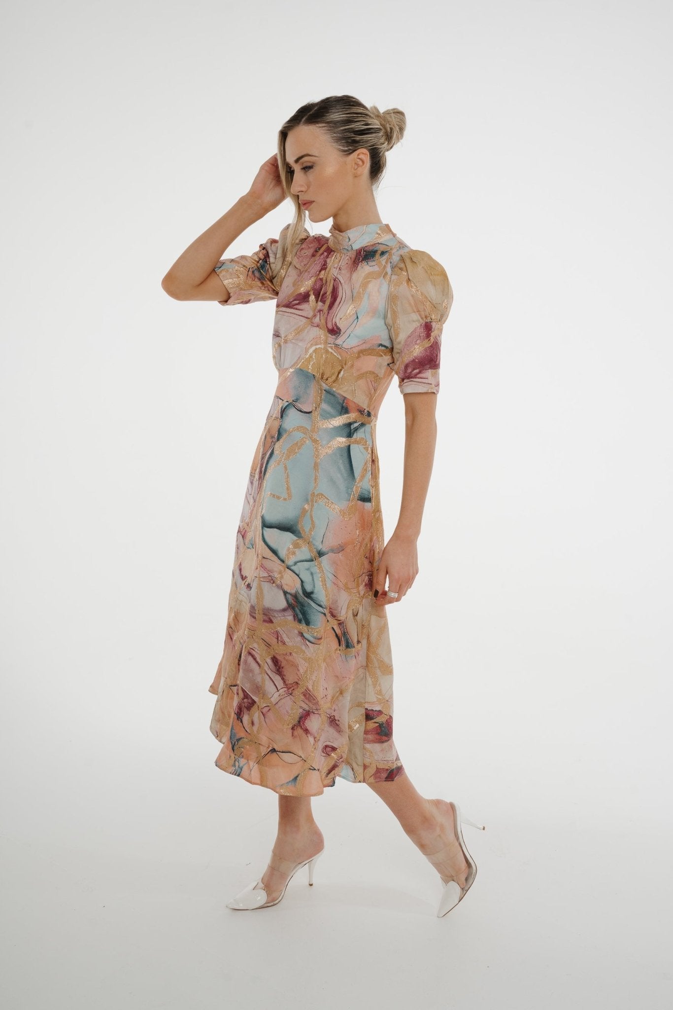 Celine Marble Print Dress In Blush - The Walk in Wardrobe