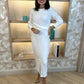 Celine Pencil Drape Midi Dress In Ivory - The Walk in Wardrobe