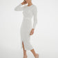 Celine Pencil Drape Midi Dress In Ivory - The Walk in Wardrobe