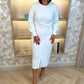 Celine Pencil Drape Midi Dress In Ivory - The Walk in Wardrobe