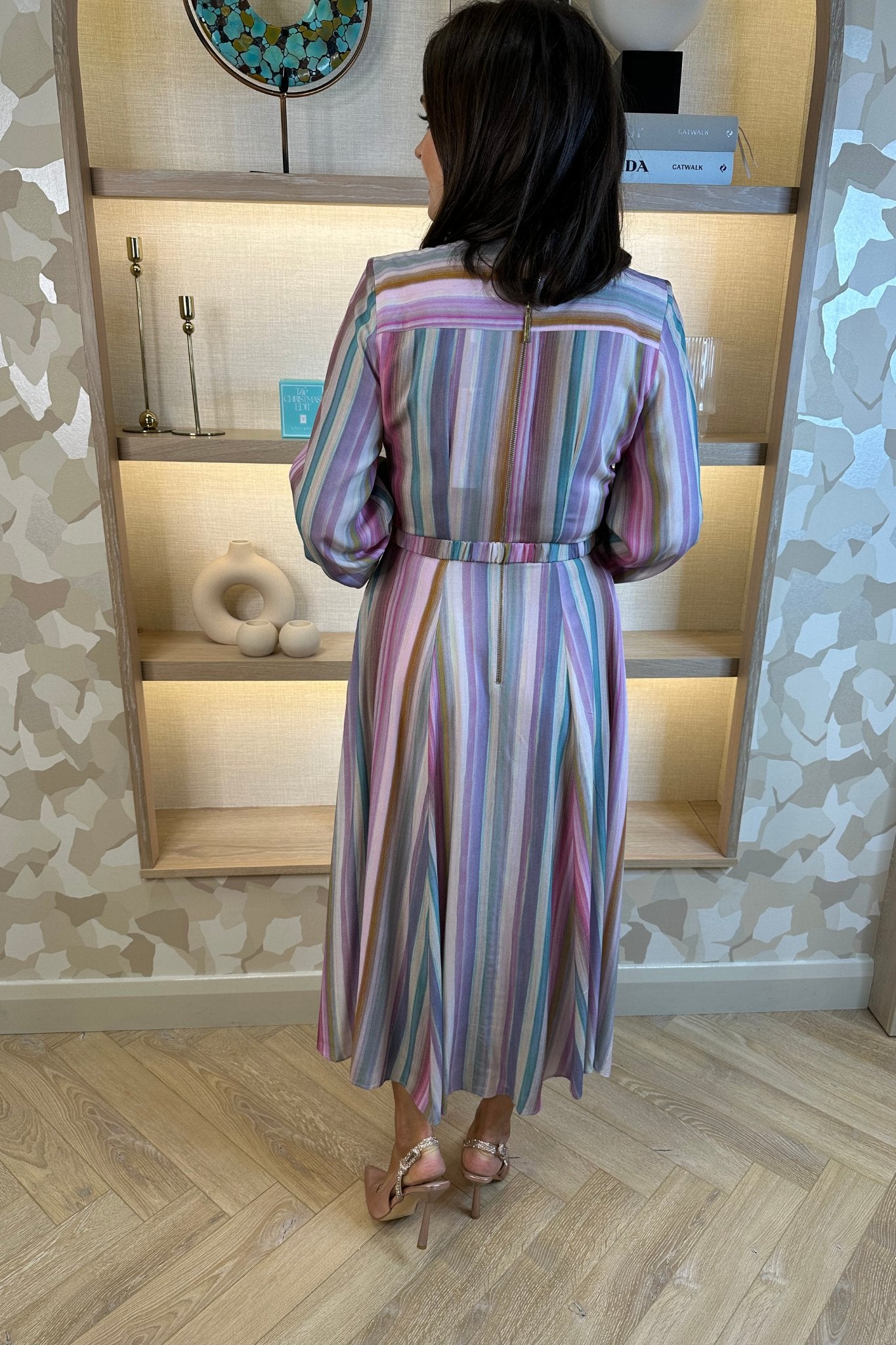 Celine Stripe Wrap Dress In Multi - The Walk in Wardrobe
