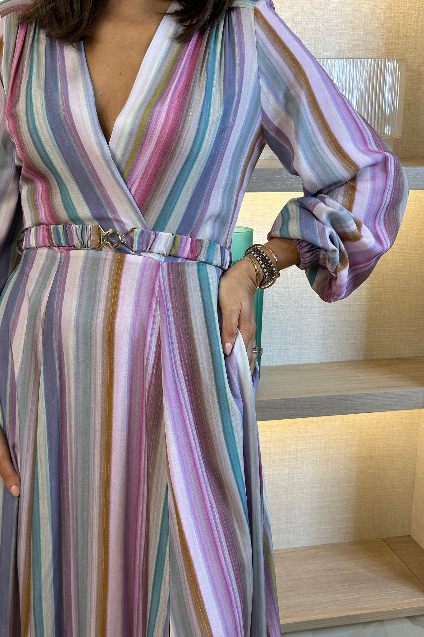 Celine Stripe Wrap Dress In Multi - The Walk in Wardrobe