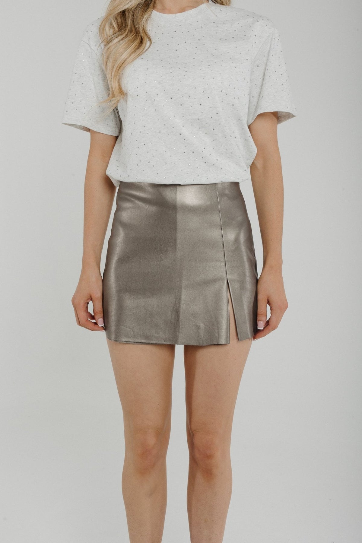 Cindy Faux Leather Skort In Pewter - The Walk in Wardrobe