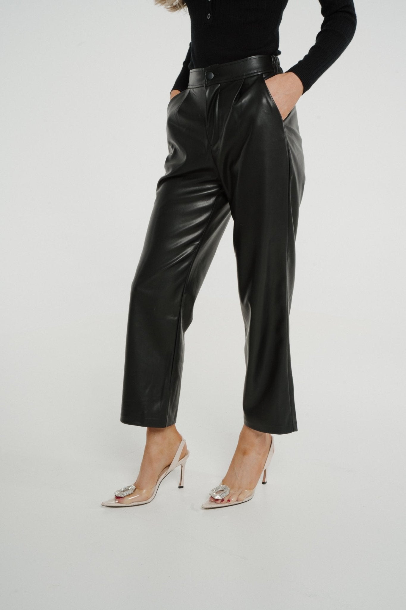 Cindy Faux Leather Straight Leg Trouser In Black - The Walk in Wardrobe