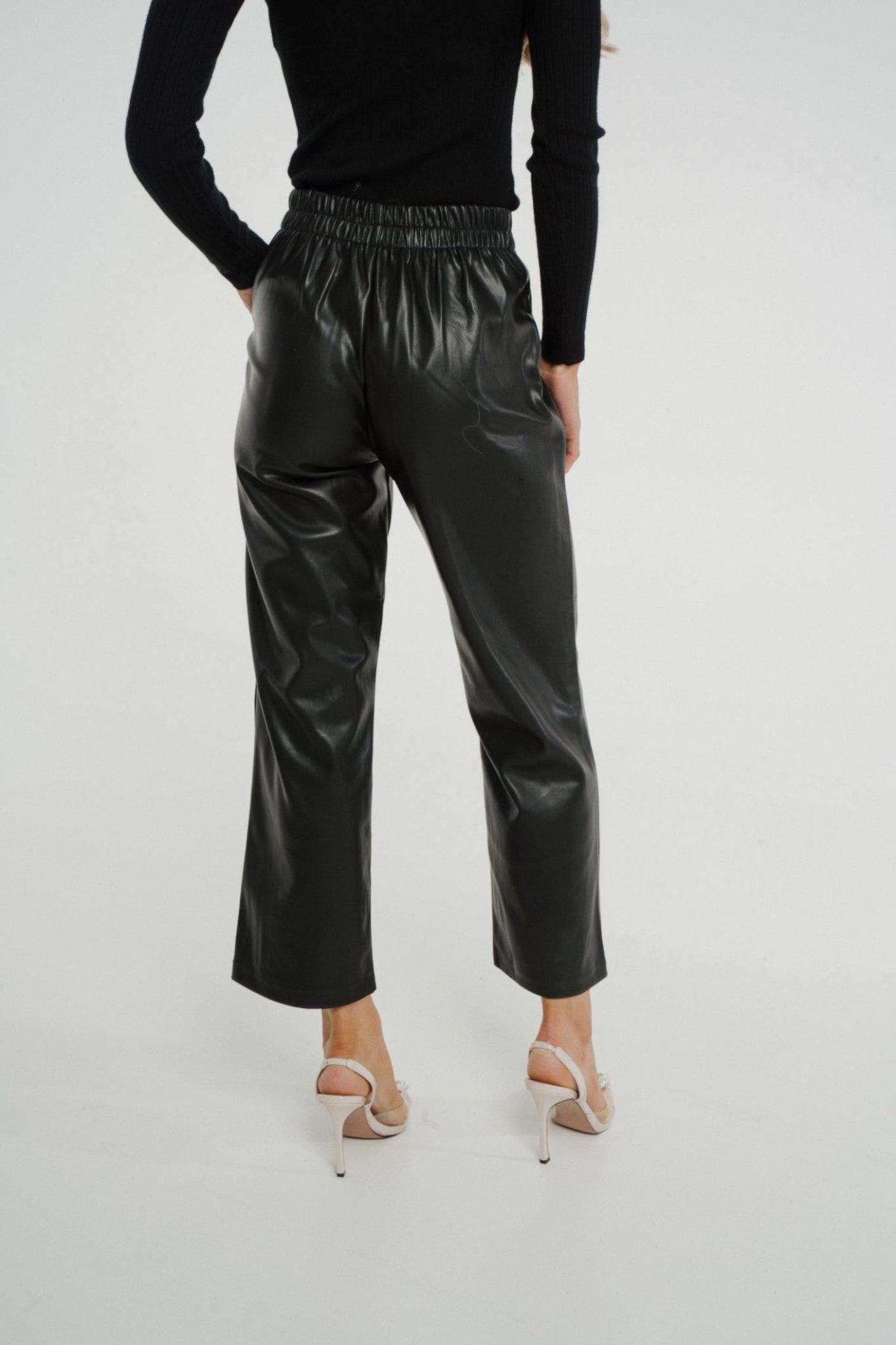 Cindy Faux Leather Straight Leg Trouser In Black - The Walk in Wardrobe