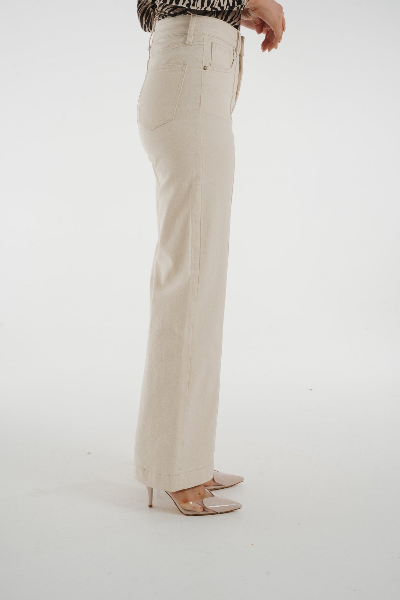 Cindy Seam Front Wide Leg Jean In Cream - The Walk in Wardrobe
