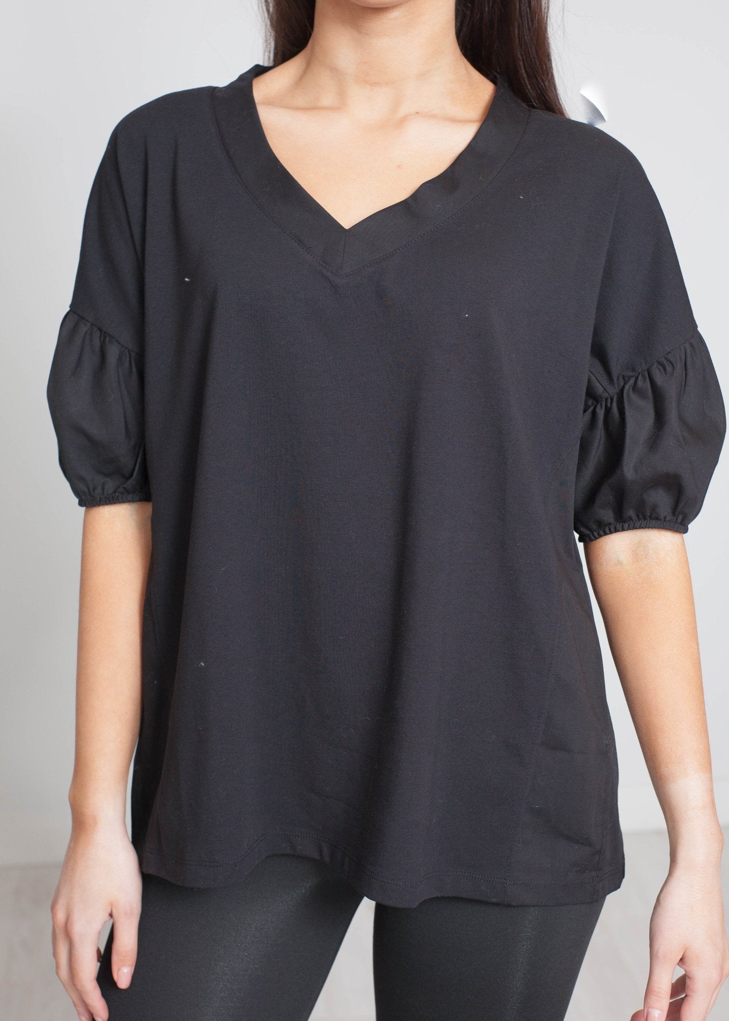 Cleo V-Neck T-Shirt In Black - The Walk in Wardrobe