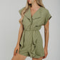 Cora Frill Detail Playsuit In Khaki - The Walk in Wardrobe