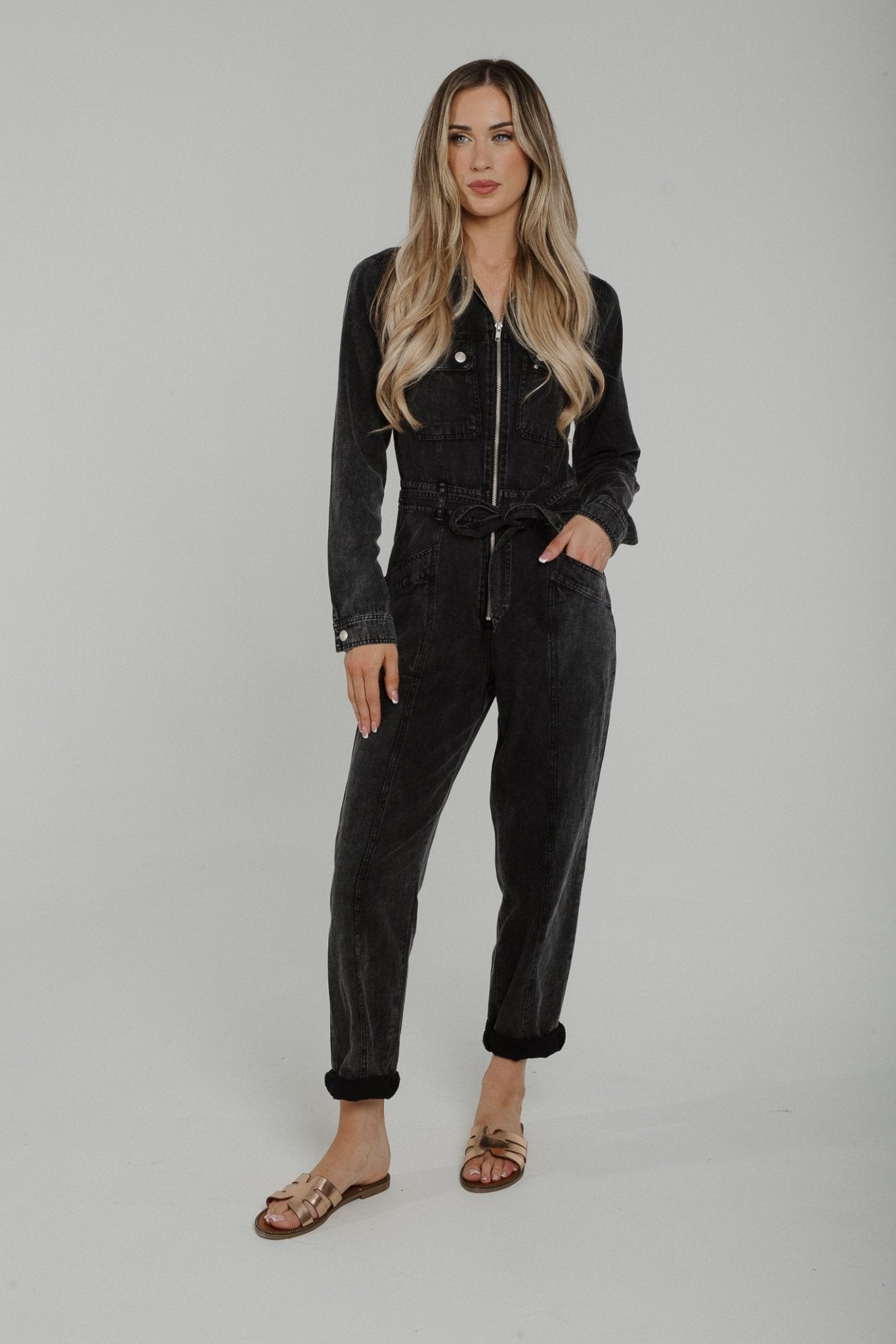 Cora Zip Front Jumpsuit In Black - The Walk in Wardrobe