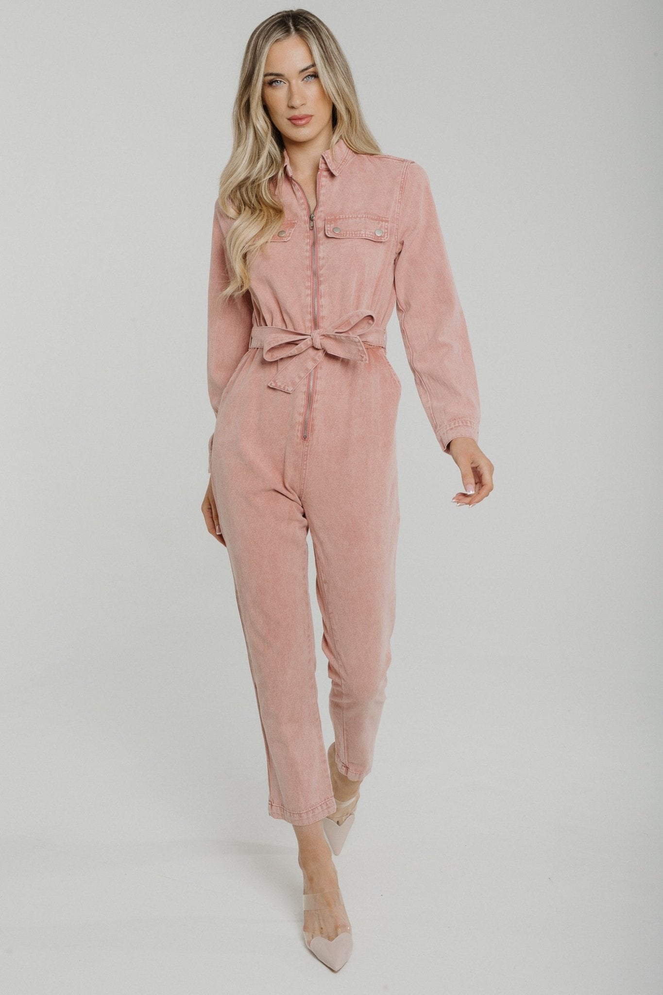 Cora Zip Front Jumpsuit In Pink - The Walk in Wardrobe