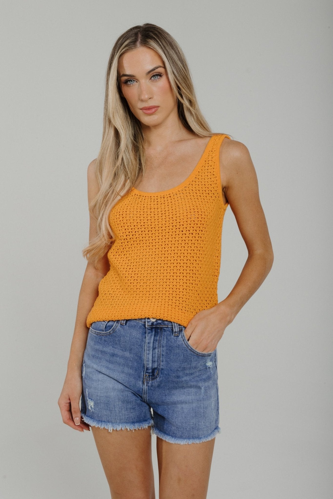 Daisy Crochet Vest Top In Orange - The Walk in Wardrobe
