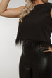 Eliza Feather Trim Top In Black - The Walk in Wardrobe