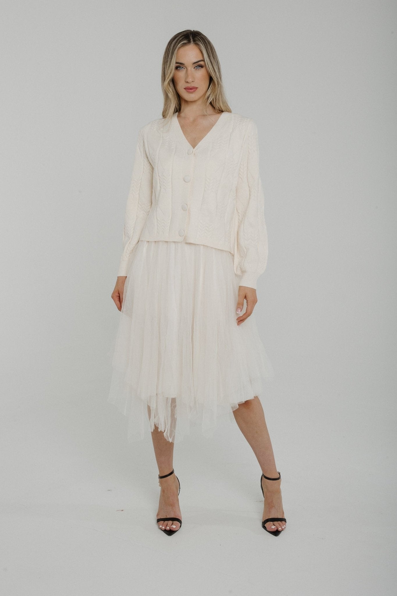 Ella Knit Overlay Tulle Dress In Cream - The Walk in Wardrobe