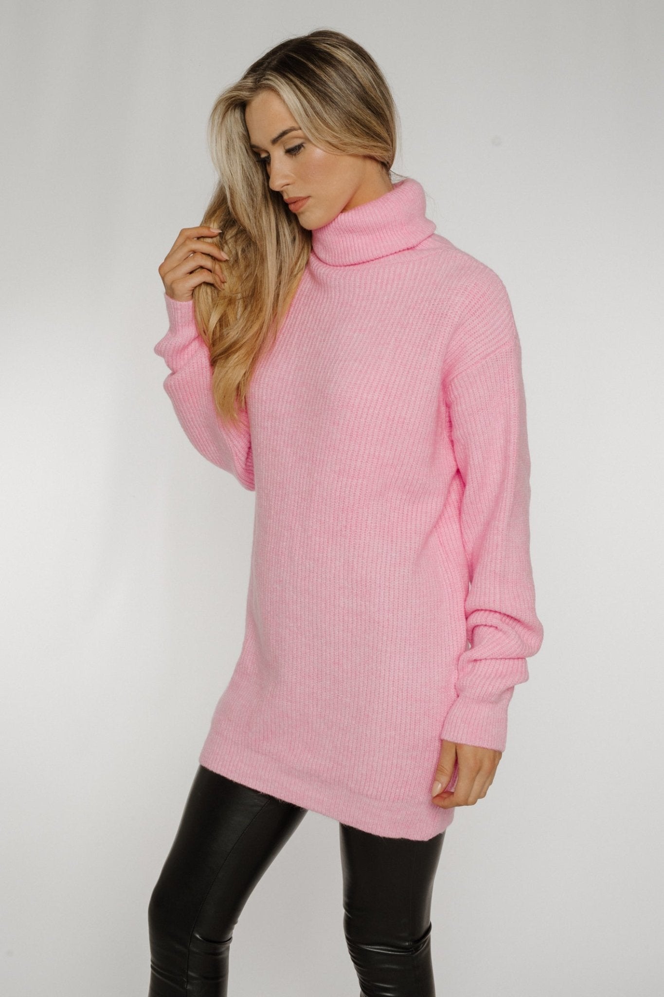 Ella Knit Polo Neck Jumper In Pink - The Walk in Wardrobe