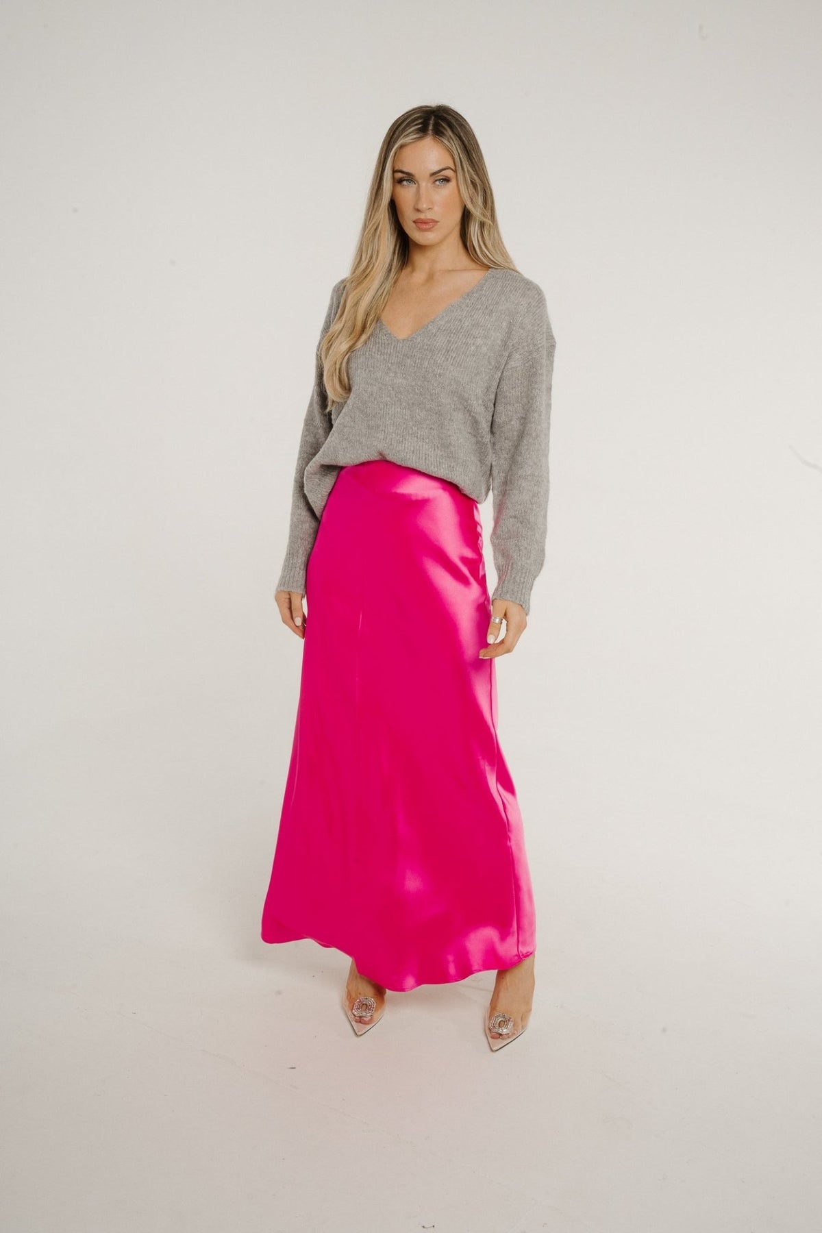 Elsa Longline Satin Skirt In Pink - The Walk in Wardrobe