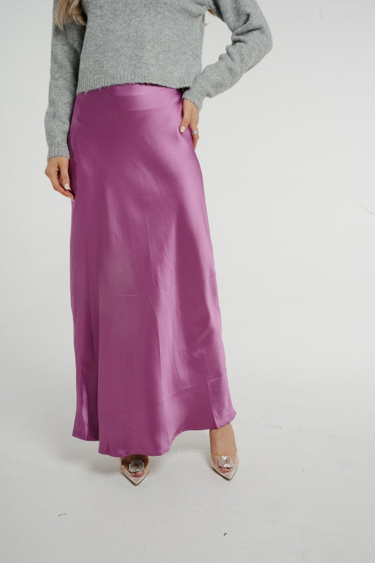 Elsa Longline Satin Skirt In Purple - The Walk in Wardrobe