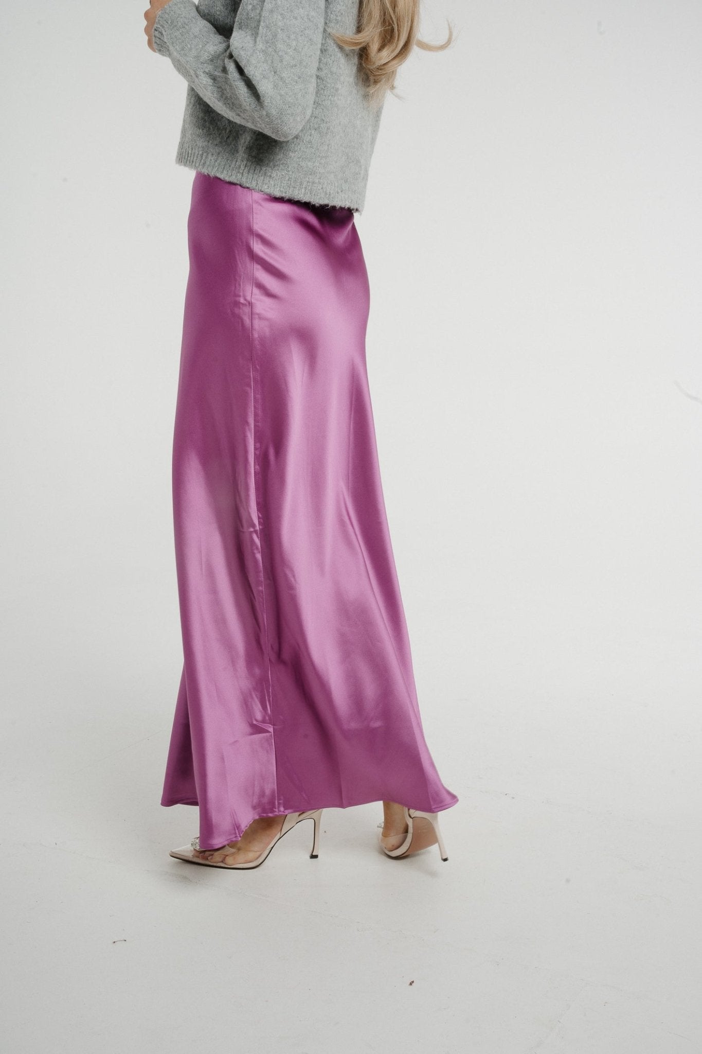 Elsa Longline Satin Skirt In Purple - The Walk in Wardrobe