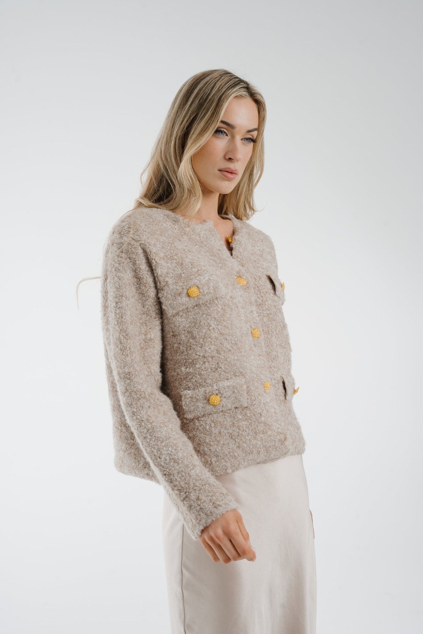 Elsa Textured Jacket In Taupe - The Walk in Wardrobe