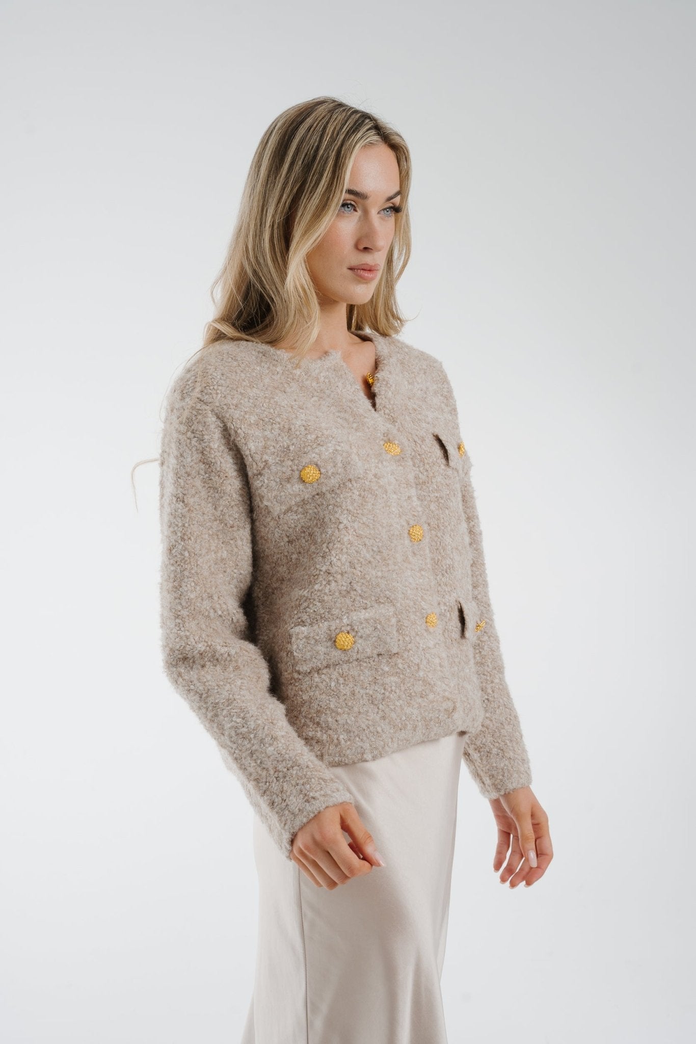 Elsa Textured Jacket In Taupe - The Walk in Wardrobe