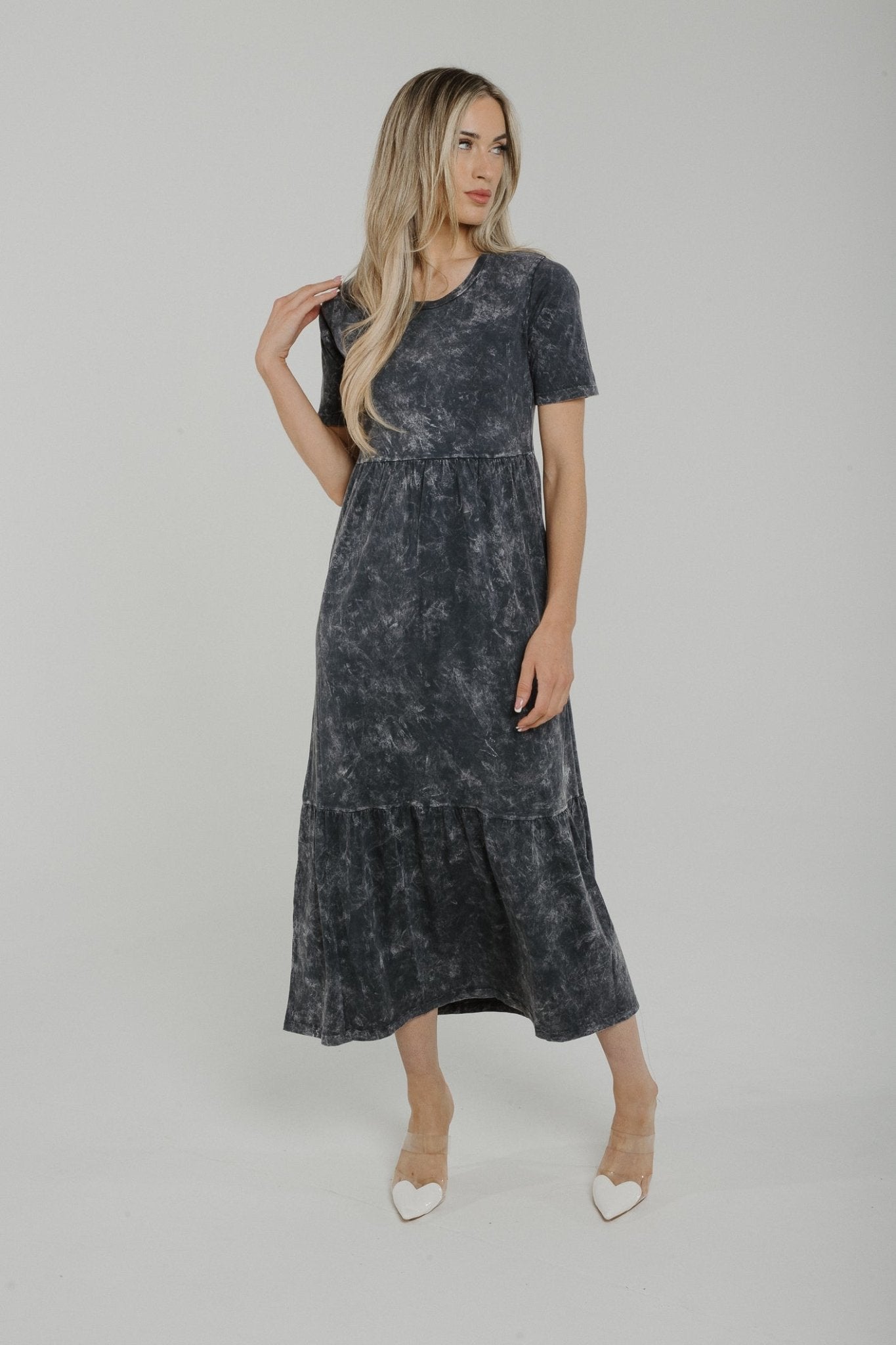 Emilia Tiered T-Shirt Dress In Grey Wash - The Walk in Wardrobe