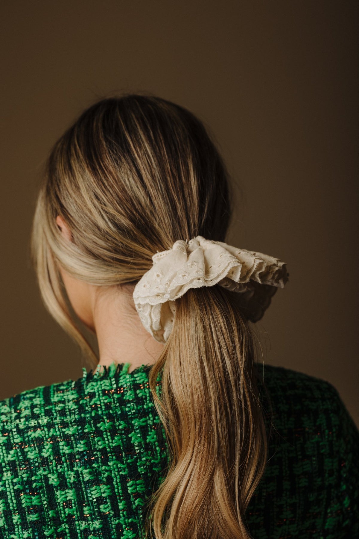 Erin Embroidered Scrunchie In Cream - The Walk in Wardrobe